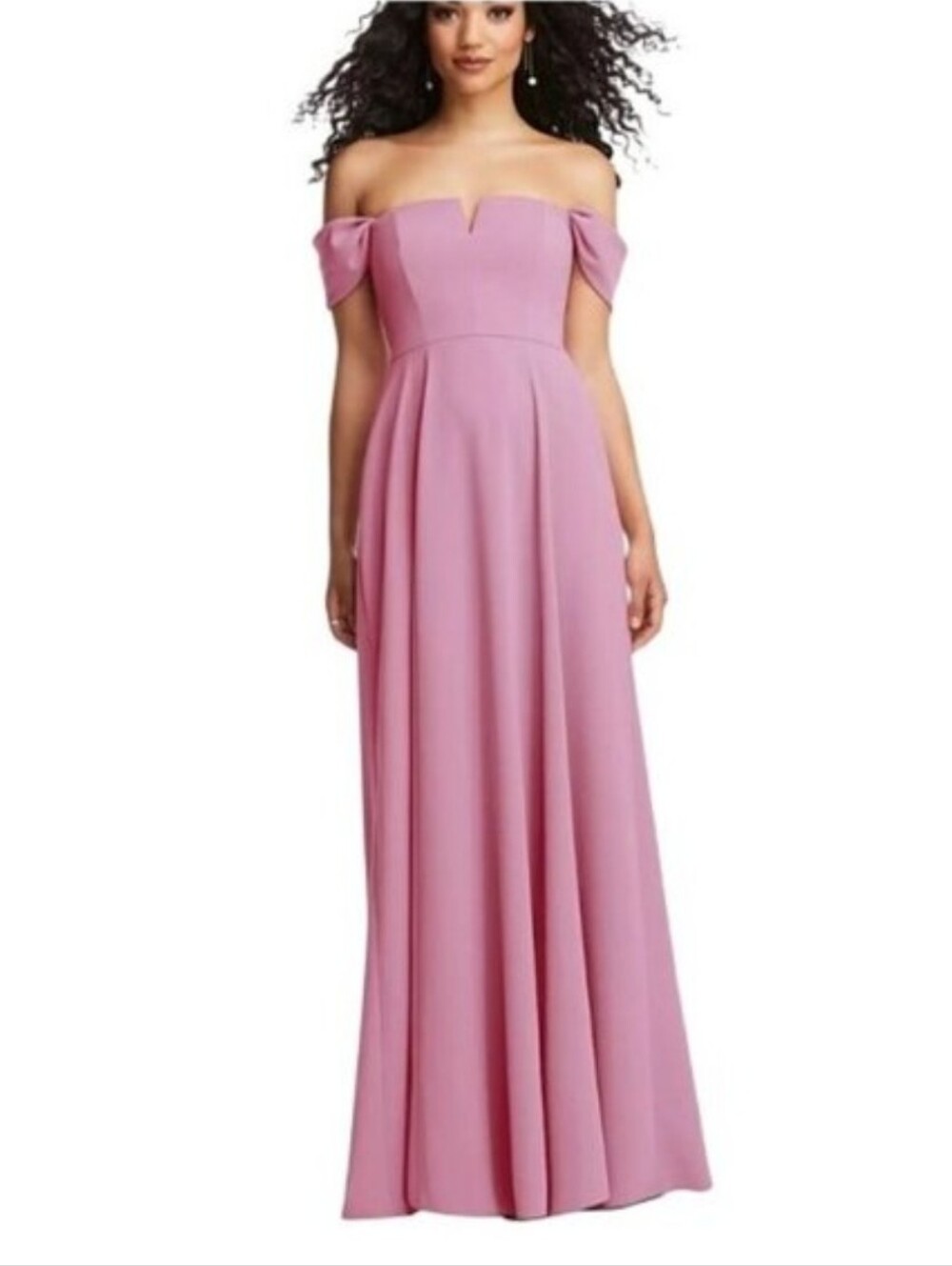 Dessy Collection Off the Shoulder Pleated Cap Sleeve Maxi Dress Size 8 Pink New